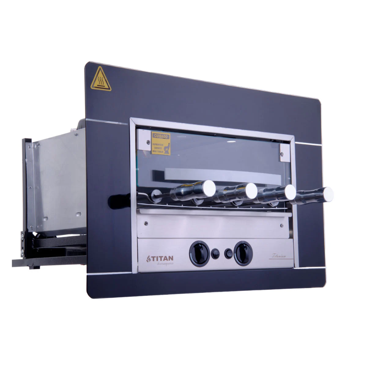 Churrasqueira De Embutir 4 Espetos Rotativos A Gás Glp 220v Titanium Preta