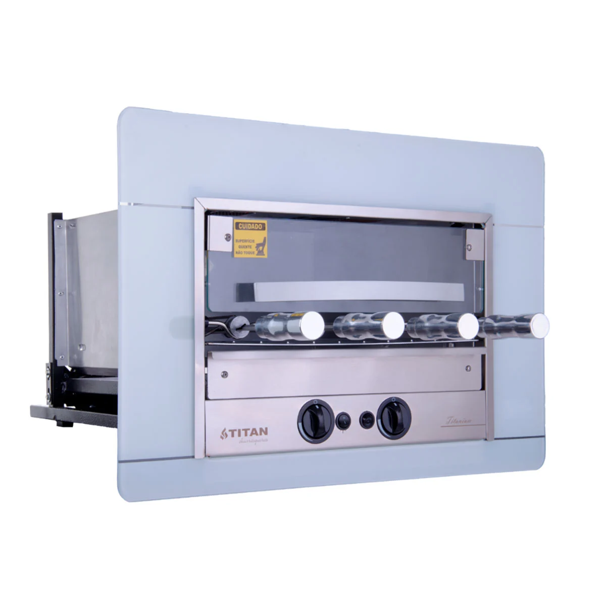 Churrasqueira A Gás Natural De Embutir 4 Espetos Rotativos 127v Branco Titanium
