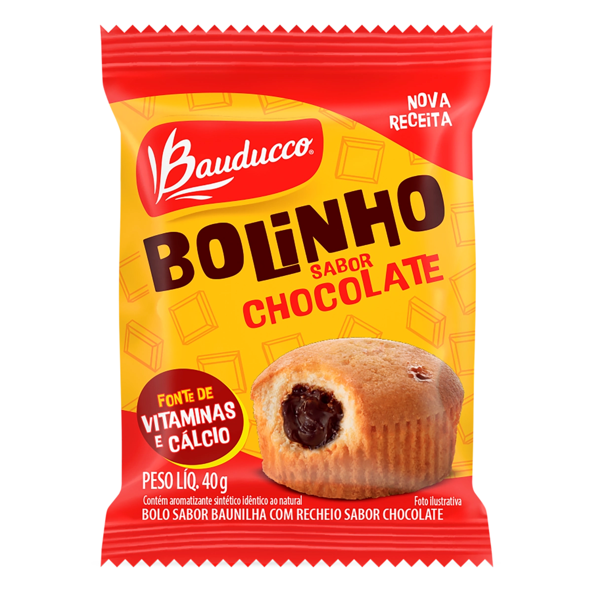 Bolinho Baunilha Recheio Chocolate Bauducco Pacote 40g