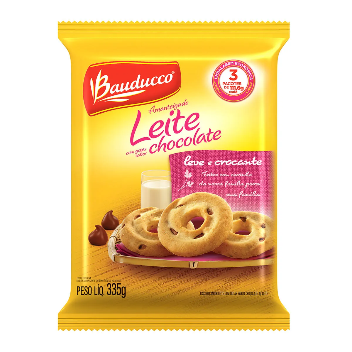Biscoito Amanteigado de Leite com Gotas de Chocolate Bauducco 335g