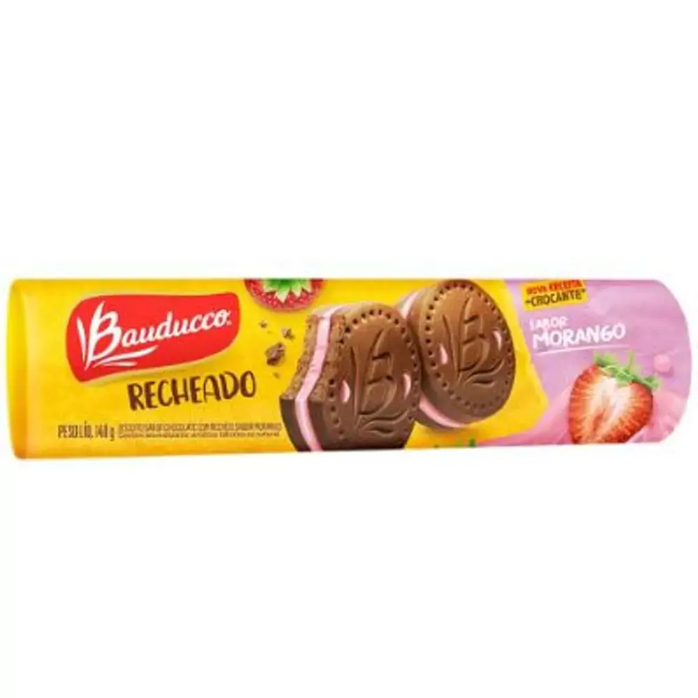 Biscoito Recheado de Morango Bauducco Bob Esponja 140g