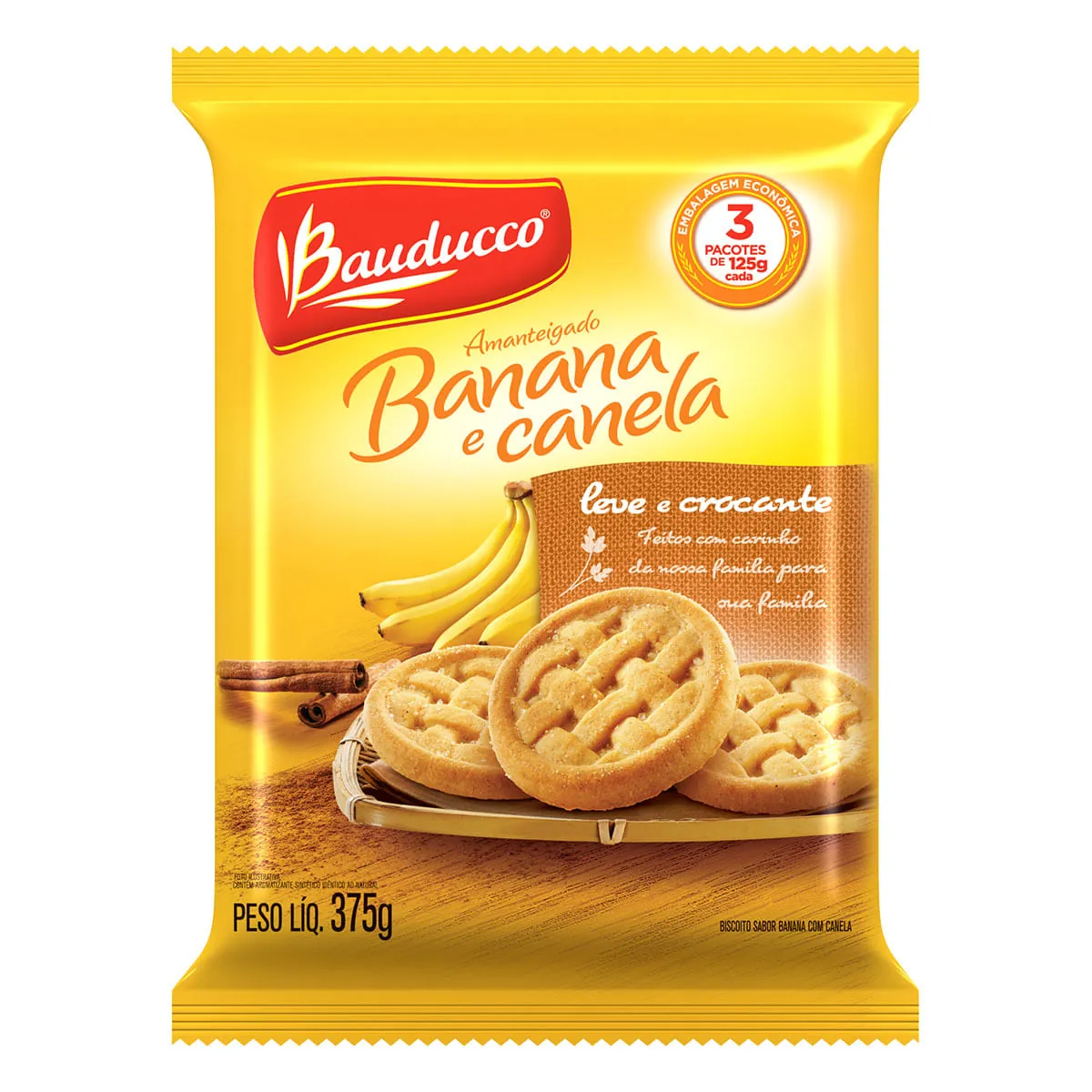 Biscoito Amanteigado Banana e Canela Bauducco 375g