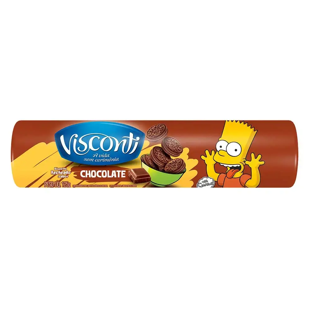 Biscoito Chocolate Recheio Chocolate Visconti Pacote 125g