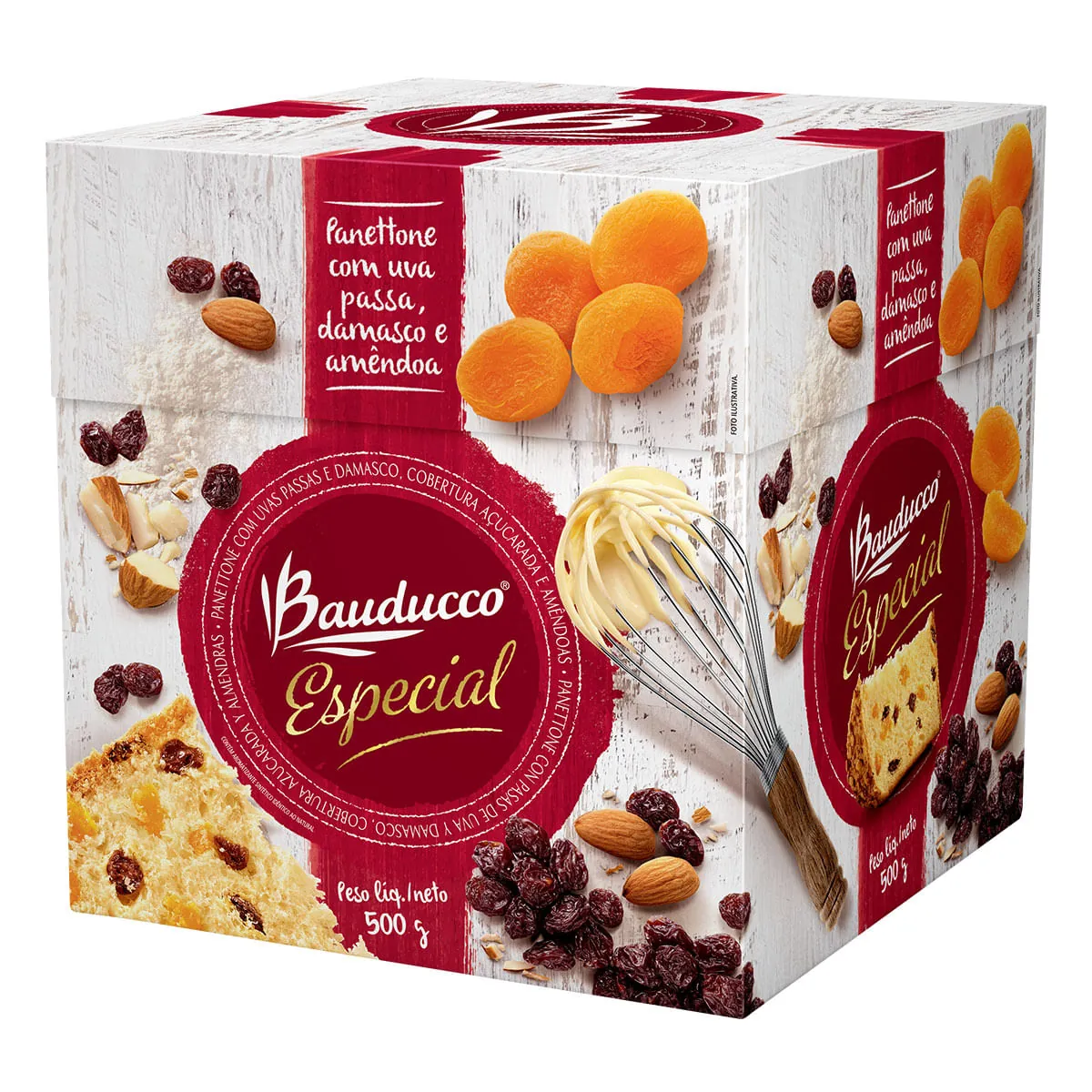 Panettone com Uvas Passas, Damasco e Amêndoas Especial BAUDUCCO Caixa 500g