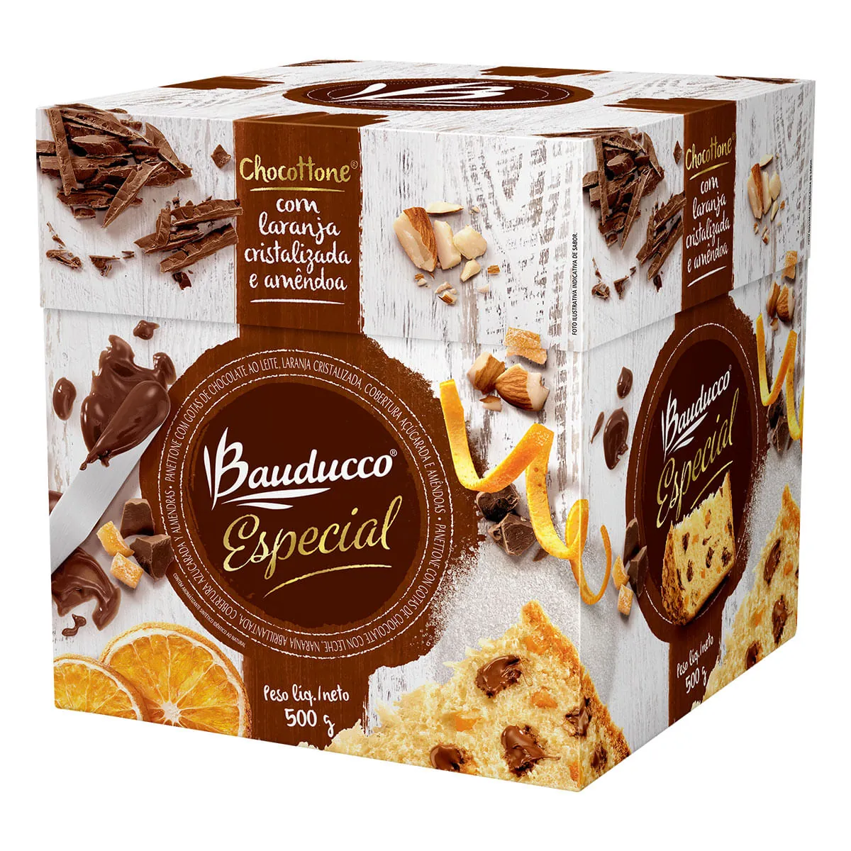 Chocottone com Gotas de Chocolate, Laranja Cristalizada e Amêndoa Especial BAUDUCCO Caixa 500g