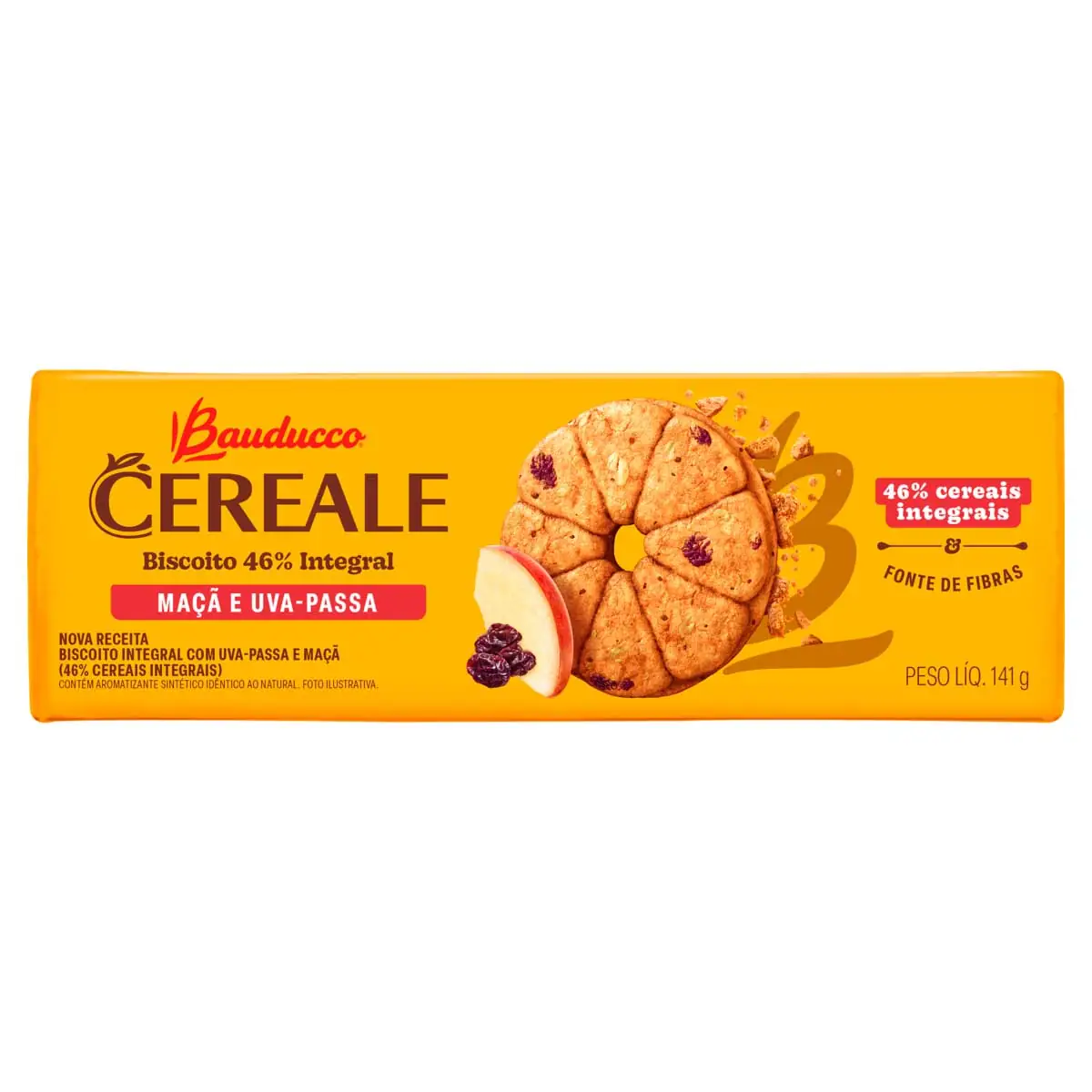 Biscoito Cereale Maçã e Uva Passa Bauducco Cereale 141g
