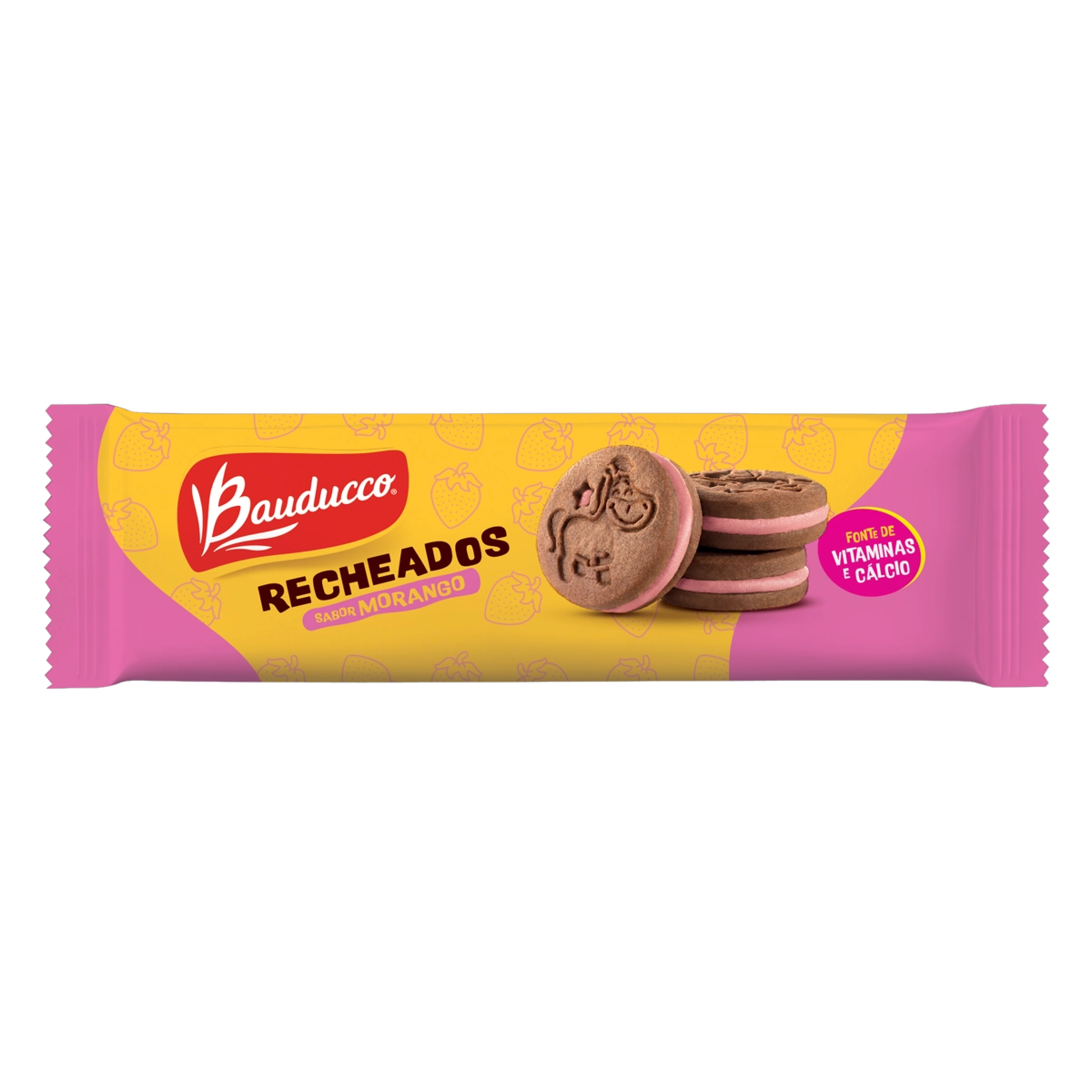 Biscoito Chocolate Recheio Morango Bauducco Pacote 65g
