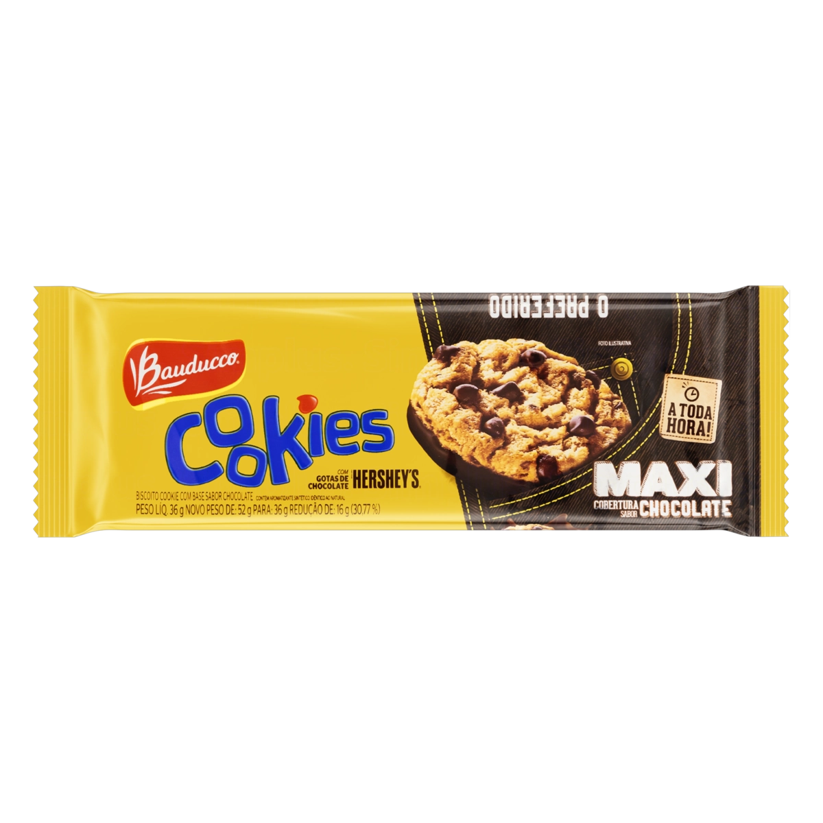 Biscoito Cookie Gotas De Chocolate Hersheys Cobertura Chocolate Bauducco Maxi Pacote 36g