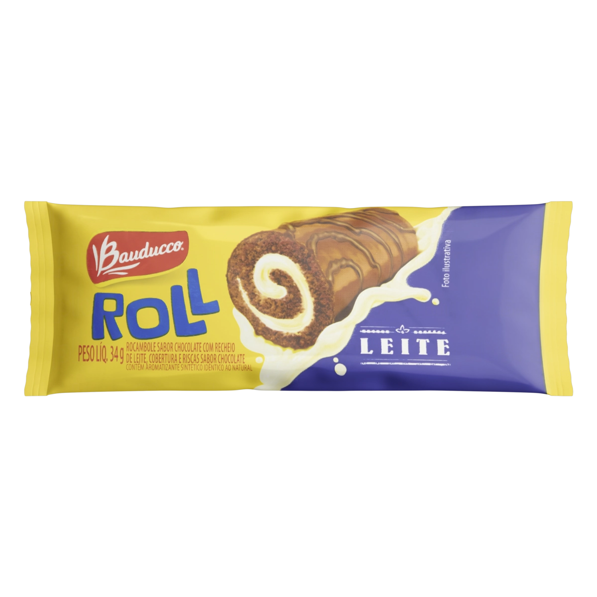 Rocambole Chocolate Recheio Leite Bauducco Roll Pacote 34g