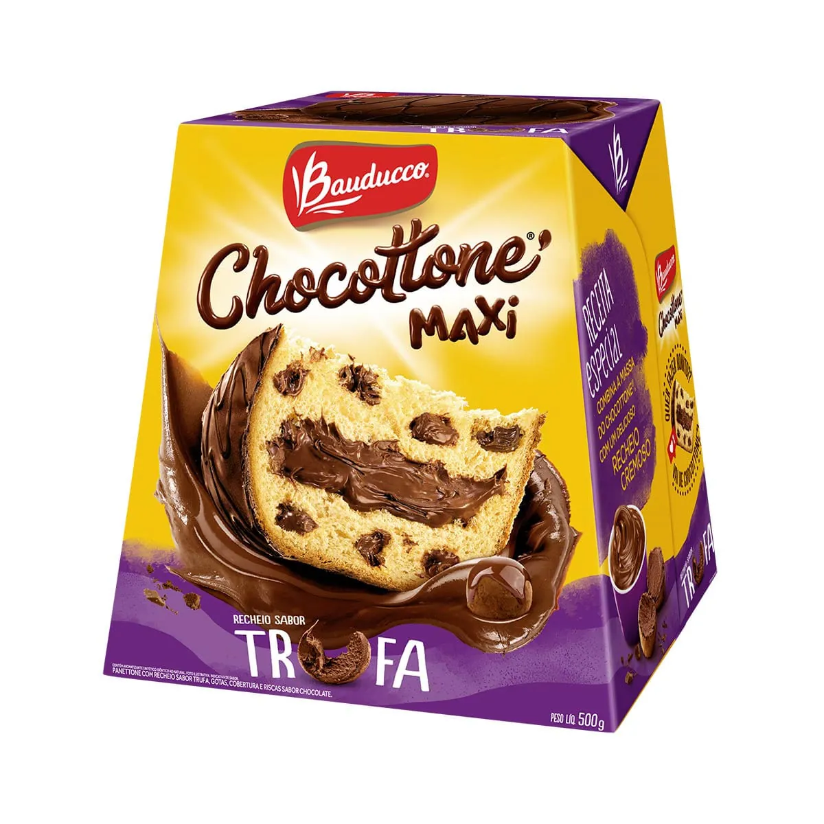 Panettone Recheio Trufa Cobertura Chocolate Bauducco Chocottone Maxi Caixa 500g