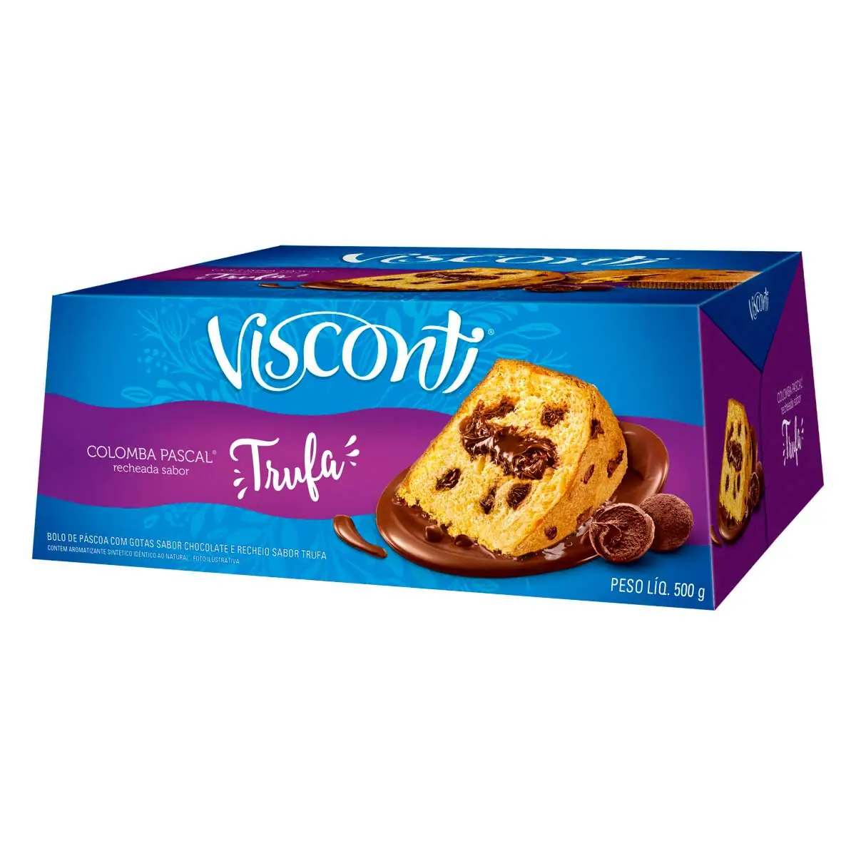 Bolo de Páscoa com Gotas de Chocolate Recheio Trufa Visconti Caixa 500 g