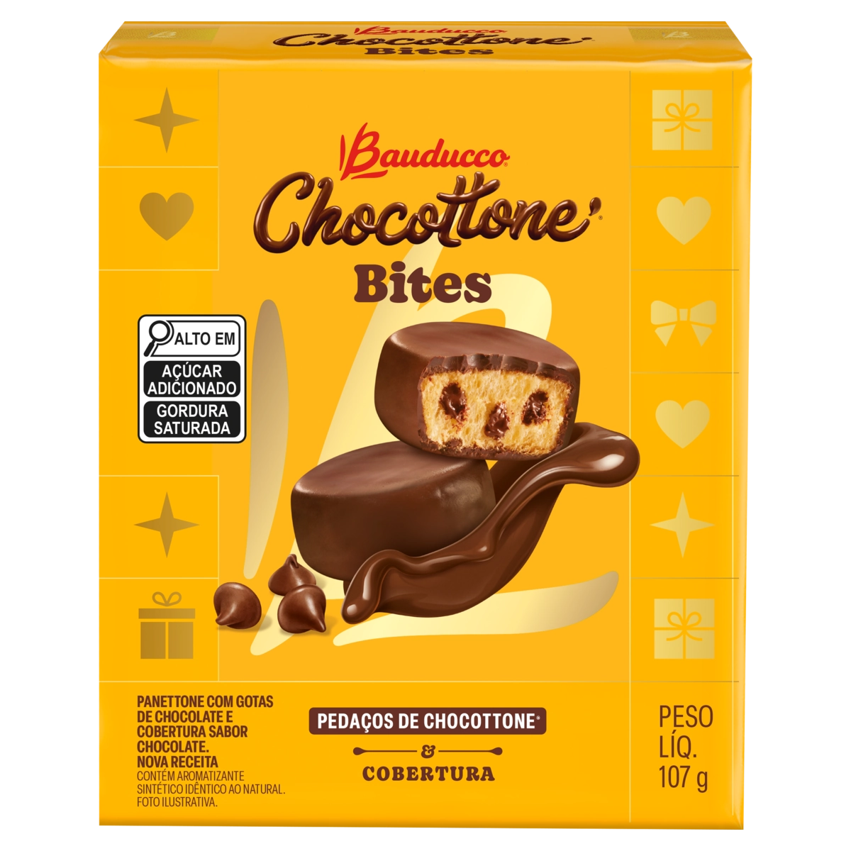 Panettone com Gotas de Chocolate Bauducco Chocottone Bites Caixa 107g