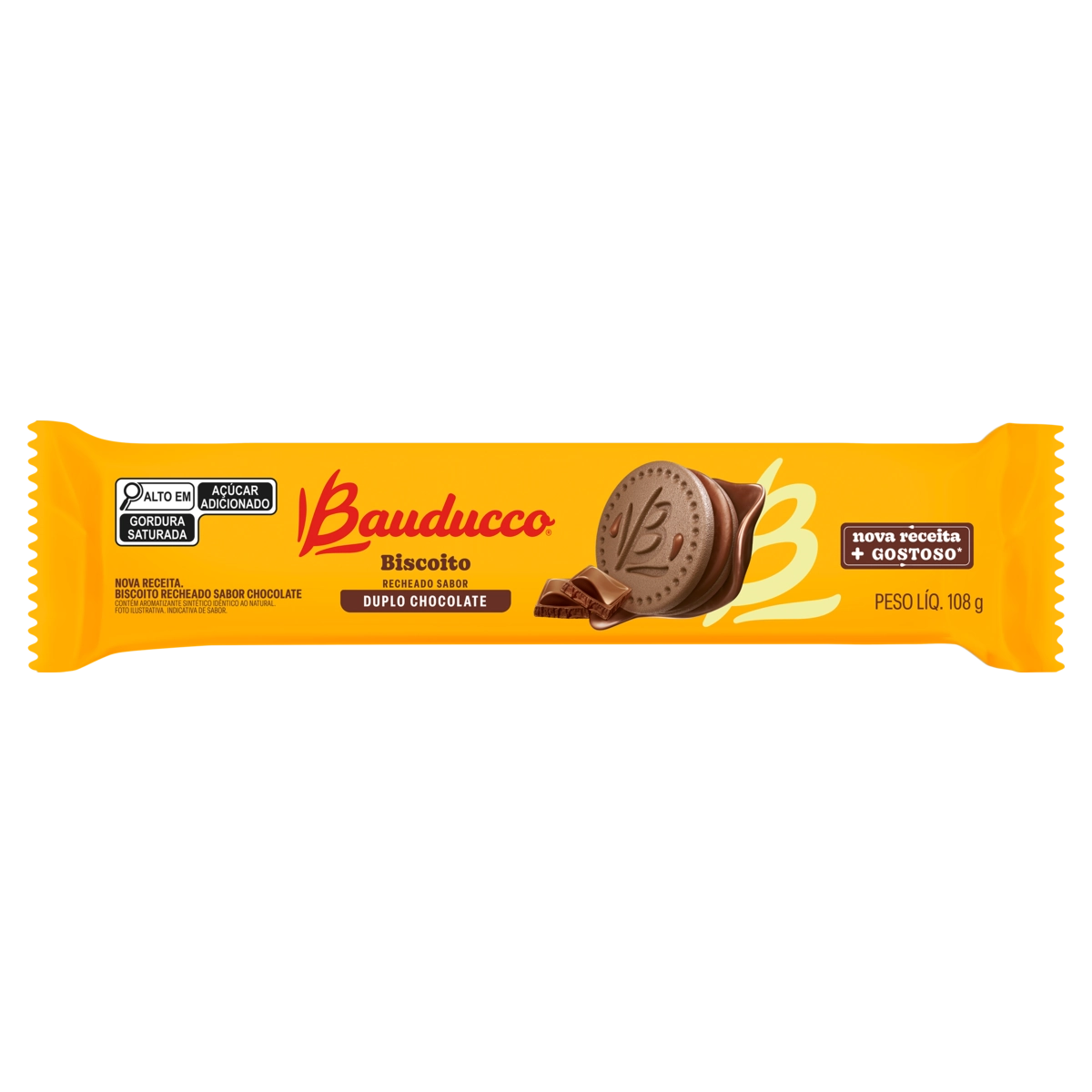 Biscoito Recheio Duplo Chocolate Bauducco Pacote 108g