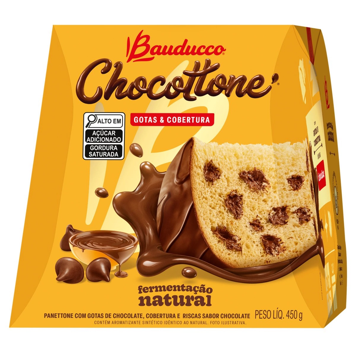 Panettone Com Gotas De Chocolate Cobertura Chocolate Bauducco Chocottone Caixa 450g