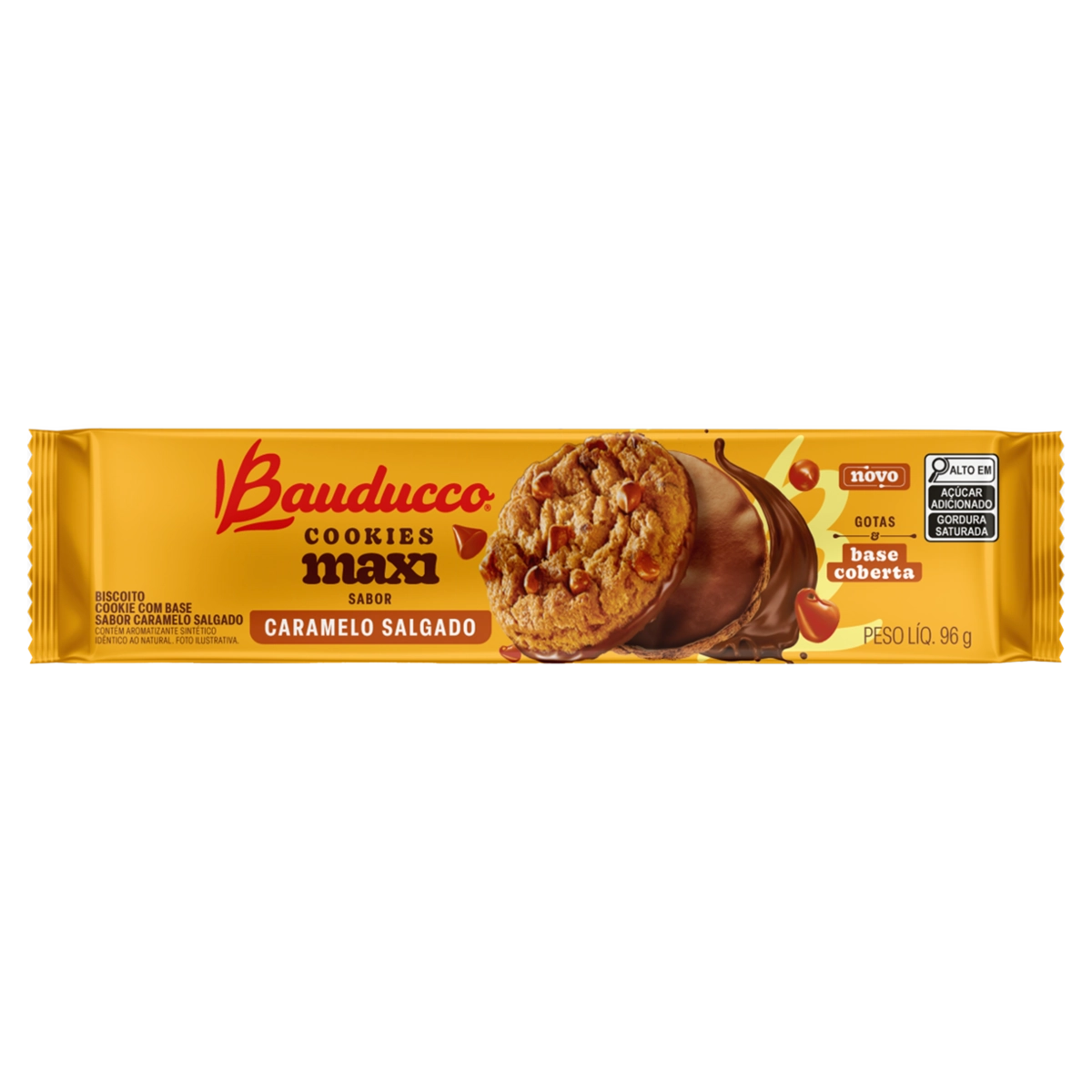 Biscoito Cookie Com Gotas E Cobertura De Caramelo Salgado Bauducco Maxi Pacote 96g