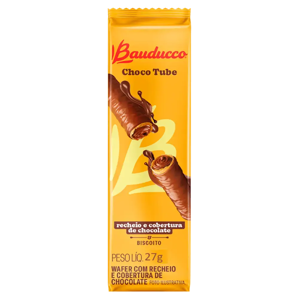 Wafer Recheio E Cobertura Chocolate Bauducco Choco Tube Pacote 27g