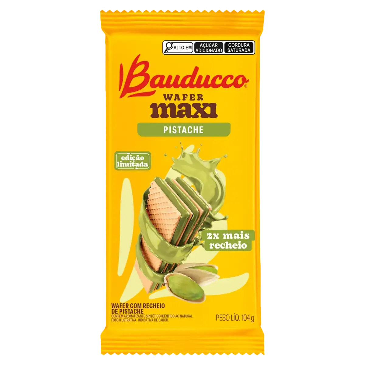 Biscoito Wafer Recheio Pistache Bauducco Maxi Pacote 104g