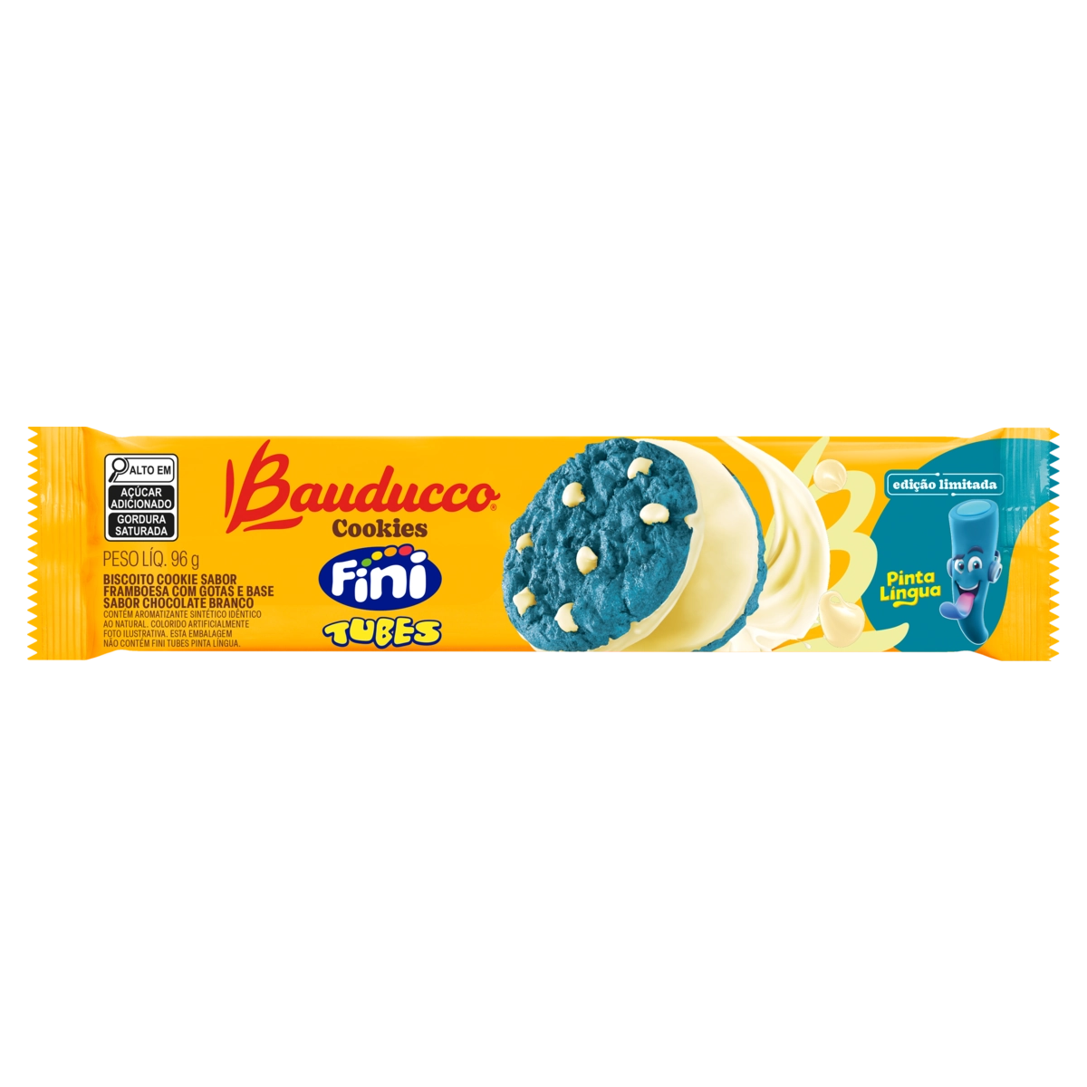 Biscoito Cookie Framboesa Com Gotas E Cobertura Chocolate Branco Fini Tubes Pinta Língua Bauducco Pa