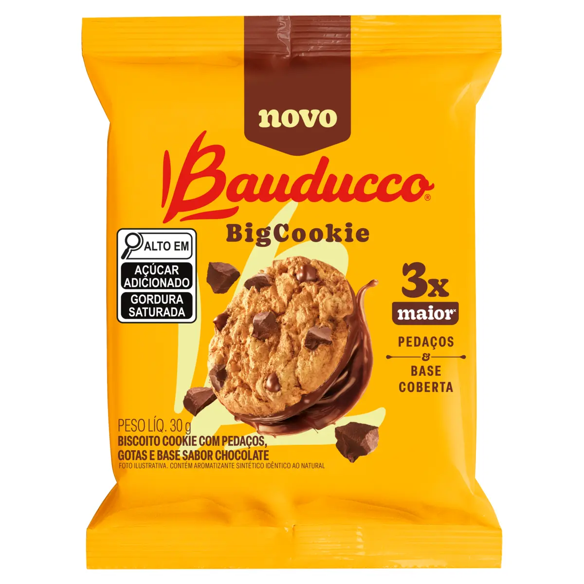 Biscoito Cookie Com Pedaços, Gotas E Base De Chocolate Bauducco Bigcookie Pacote 30g