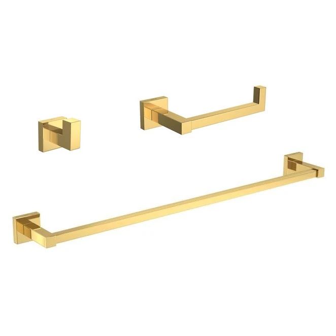 Kit Acessórios Banheiro 03 Peças Quadratta Gold Deca