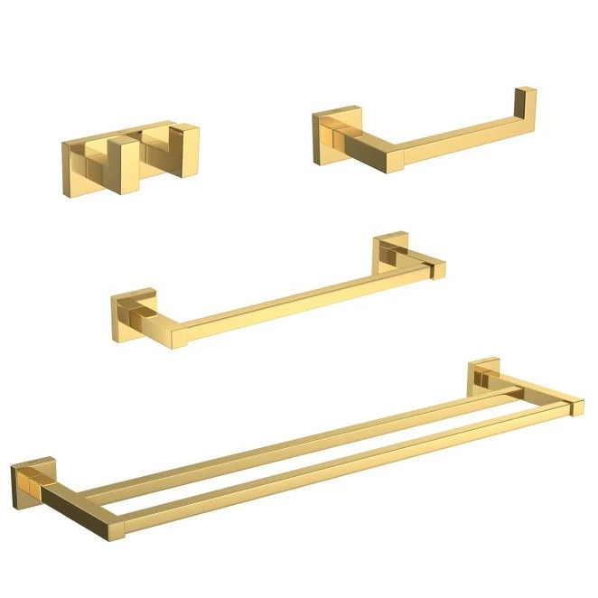 Kit Acessórios Banheiro 04 Peças Quadratta Gold Deca