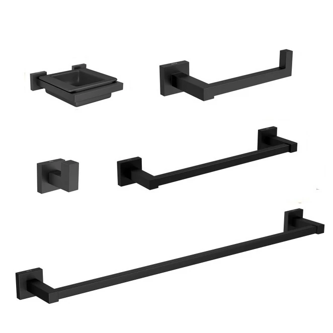 Kit Acessórios Banheiro 05 Peças Quadratta Black Matte Deca