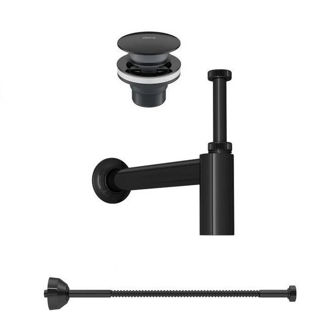 Kit Sifão Válvula E Ligação Flexível Rígido Black Noir Deca