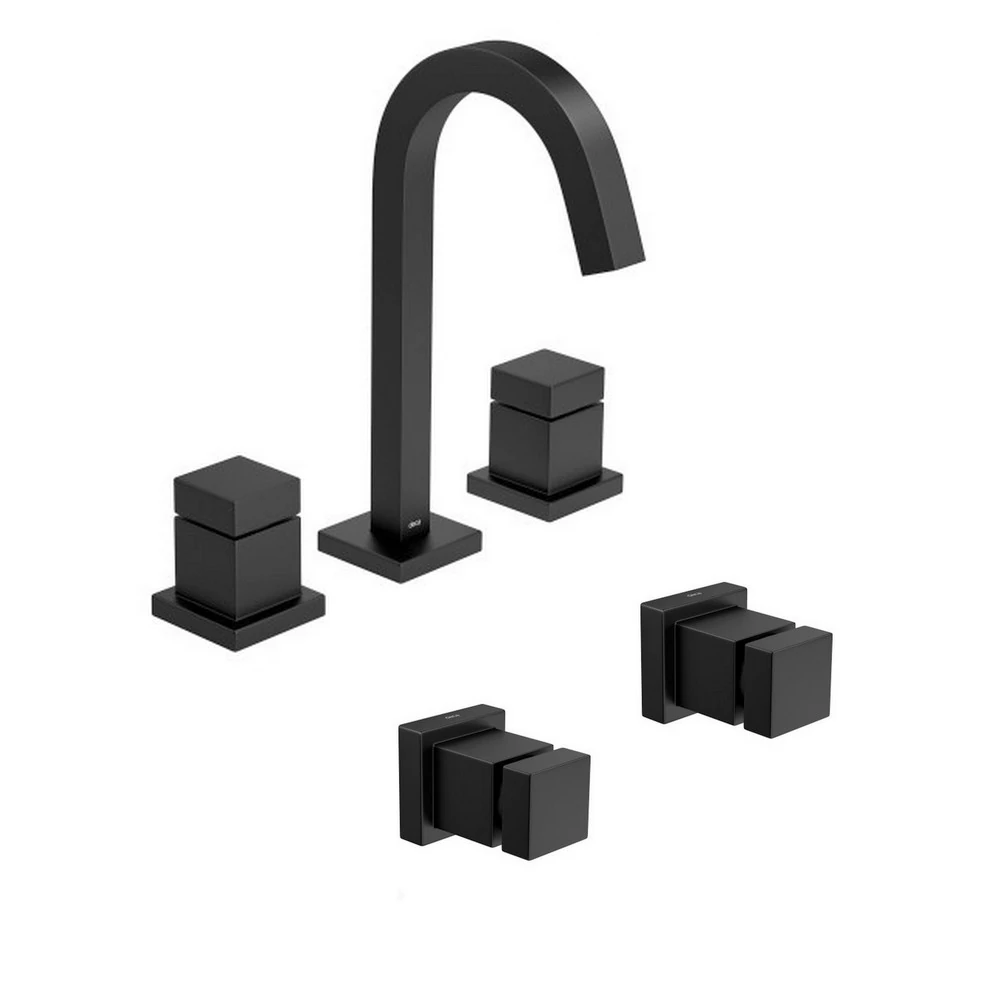 Kit Misturador E 02 Acabamentos Cubo Black Matte Deca