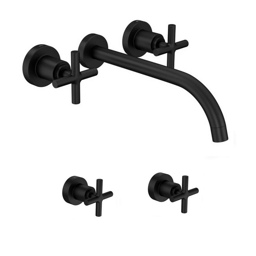 Kit Misturador Parede E 02 Acabamentos Duna Black Matte Deca