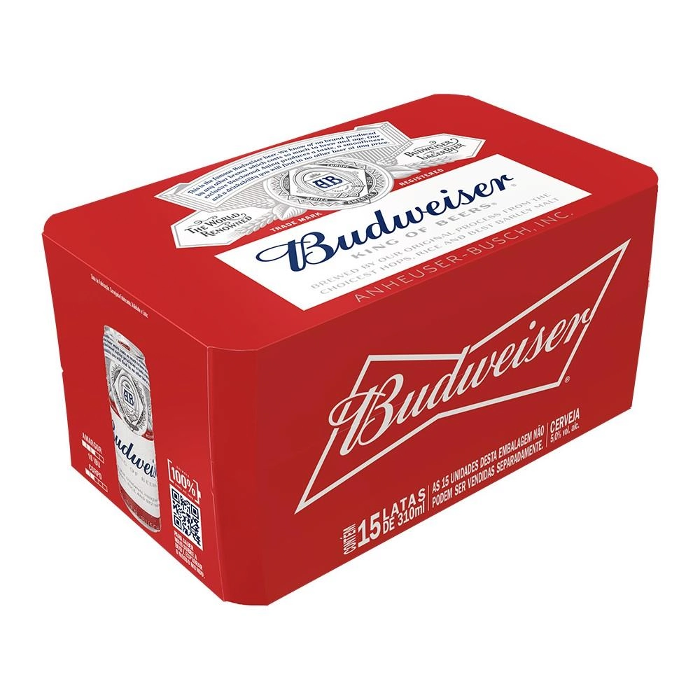 Pack Cerveja Lager Budweiser Lata 15 Unidades 310ml Cada