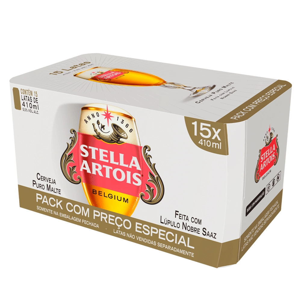 Pack Cerveja Premium Puro Malte Stella Artois Lata 15 Unidades 269ml Cada