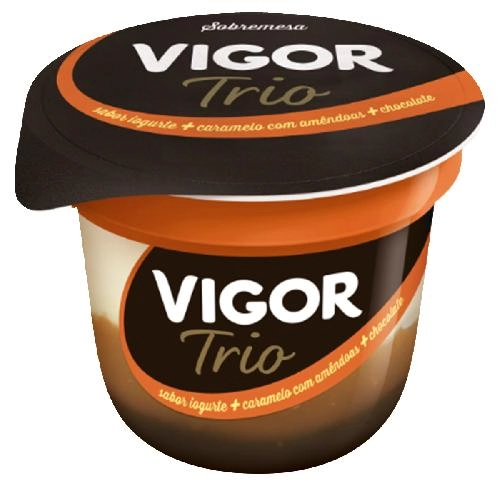 Sobremesa Láctea Iogurte Calda Caramelo Com Amêndoas E Chocolate Vigor Trio Pote 100g