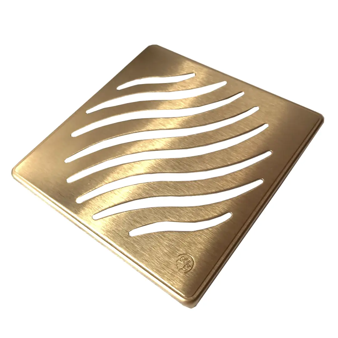 Ralo Dourado Ondas Inox 15x15 Com Porta Grelha By Fineza