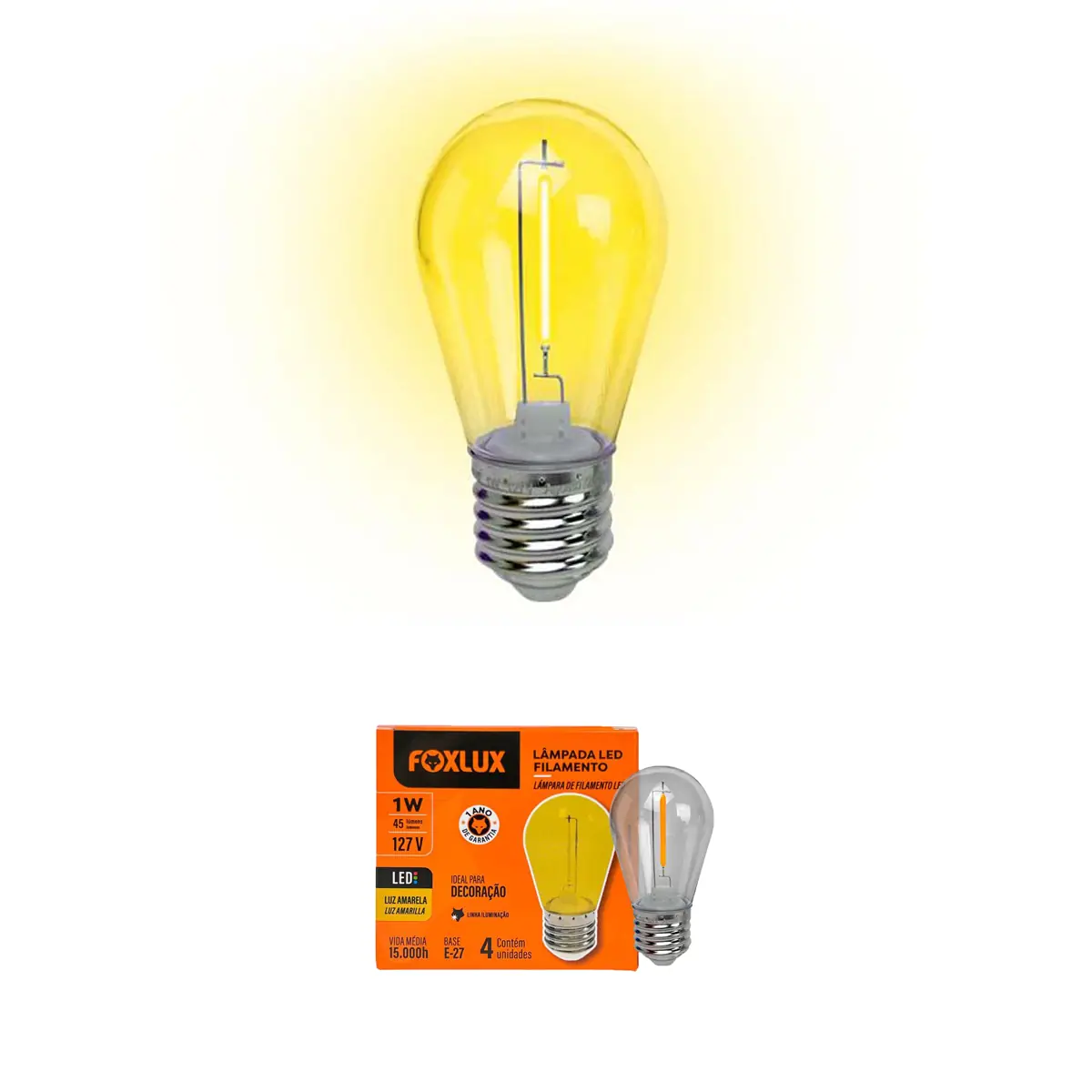 Kit 8 Lâmpada De Filamento Foxlux E-27 1w 127v Amarelo