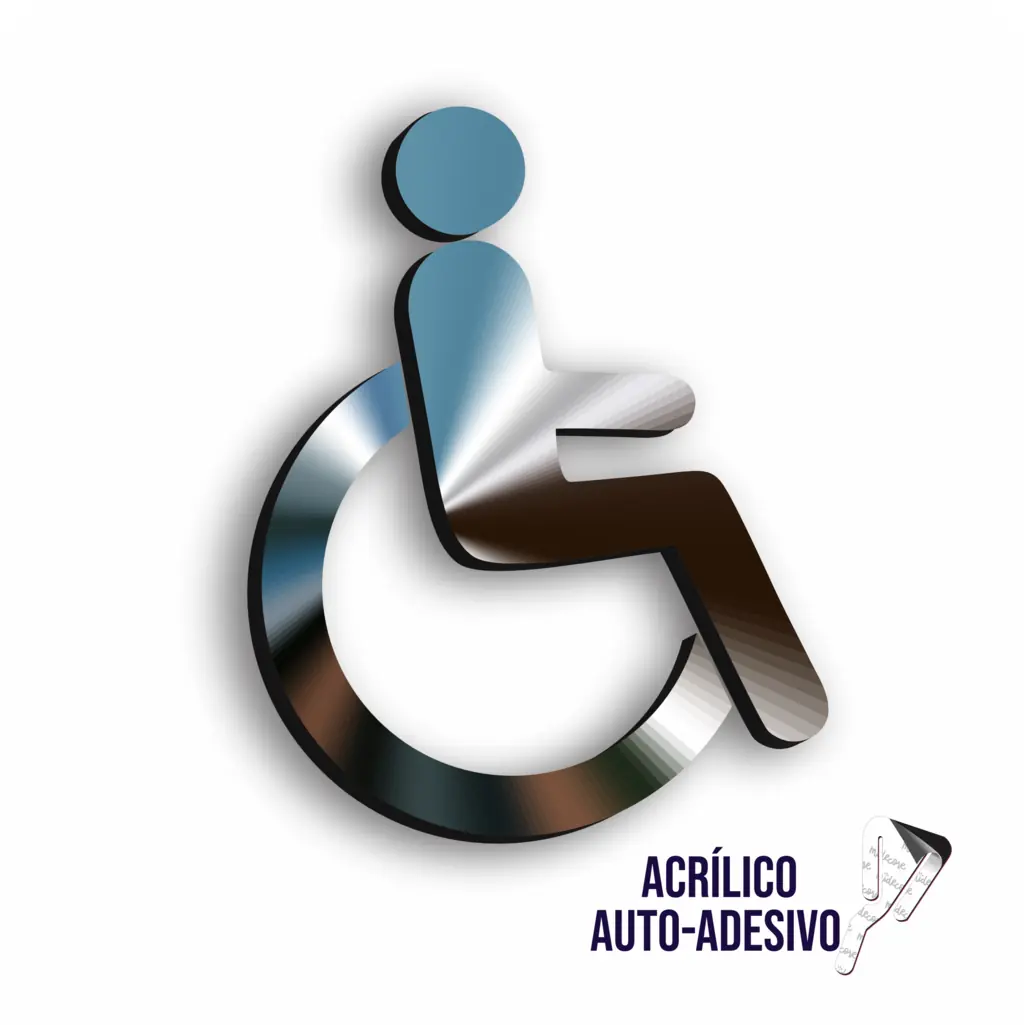 Placa Sinalização Para Banheiro Deficiente Físico. Prateado