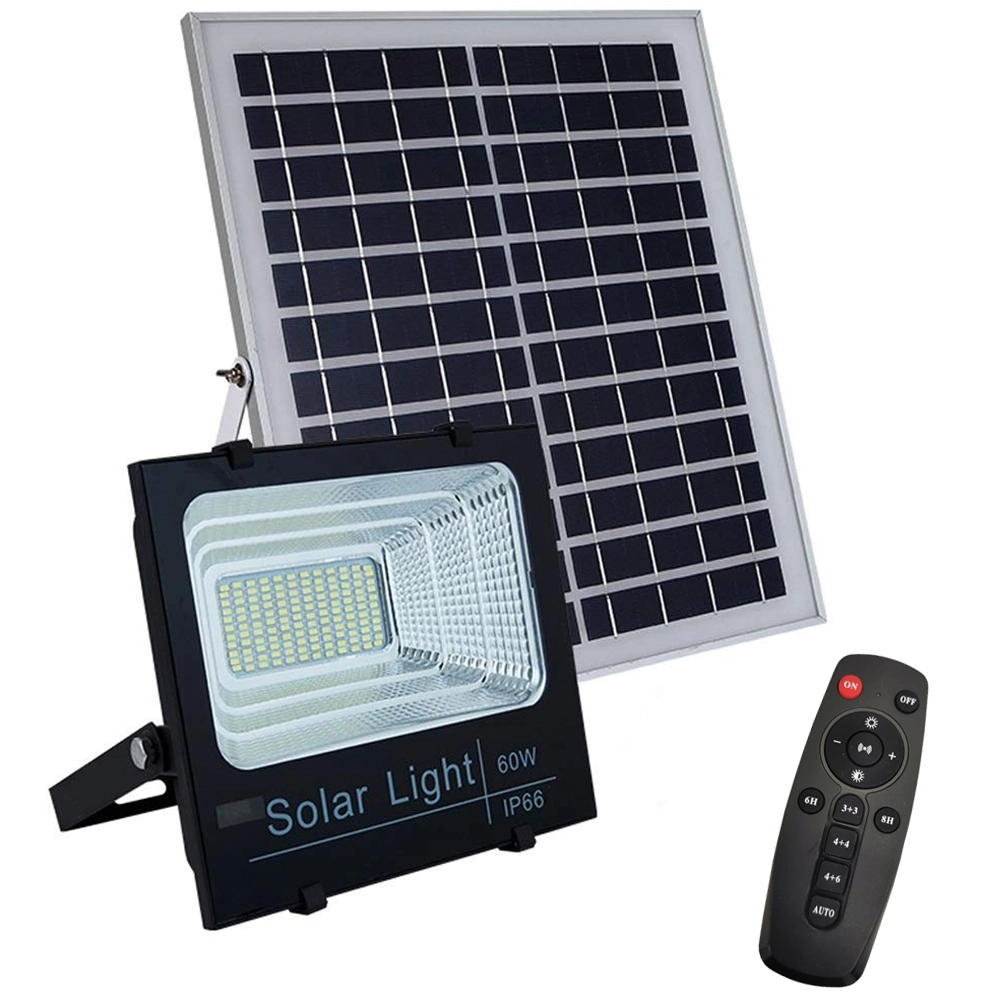 Holofote Refletor 60w À Prova D água Energia Solar Com Painel Automático E Manual