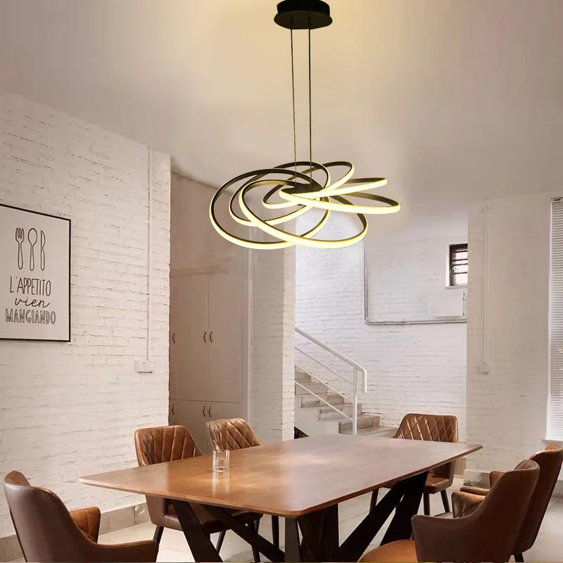 Pendente Moderno Circulos Preto 60cm Led 80w 3200k Bivolt