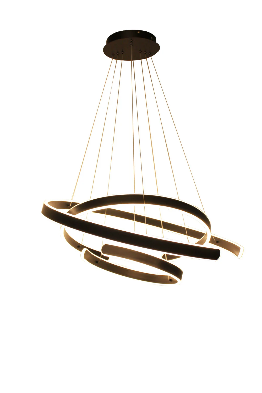 Pendente 3 Anéis Abertos Preto 80cm Led 195w 3200k Bivolt