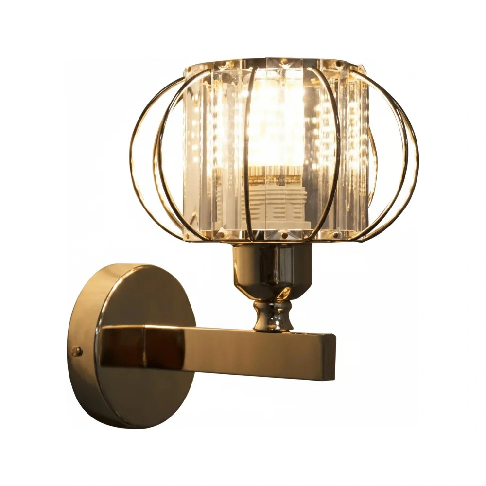 Arandela Metal E Cristal Dourado Redonda 1e27 14 5cm