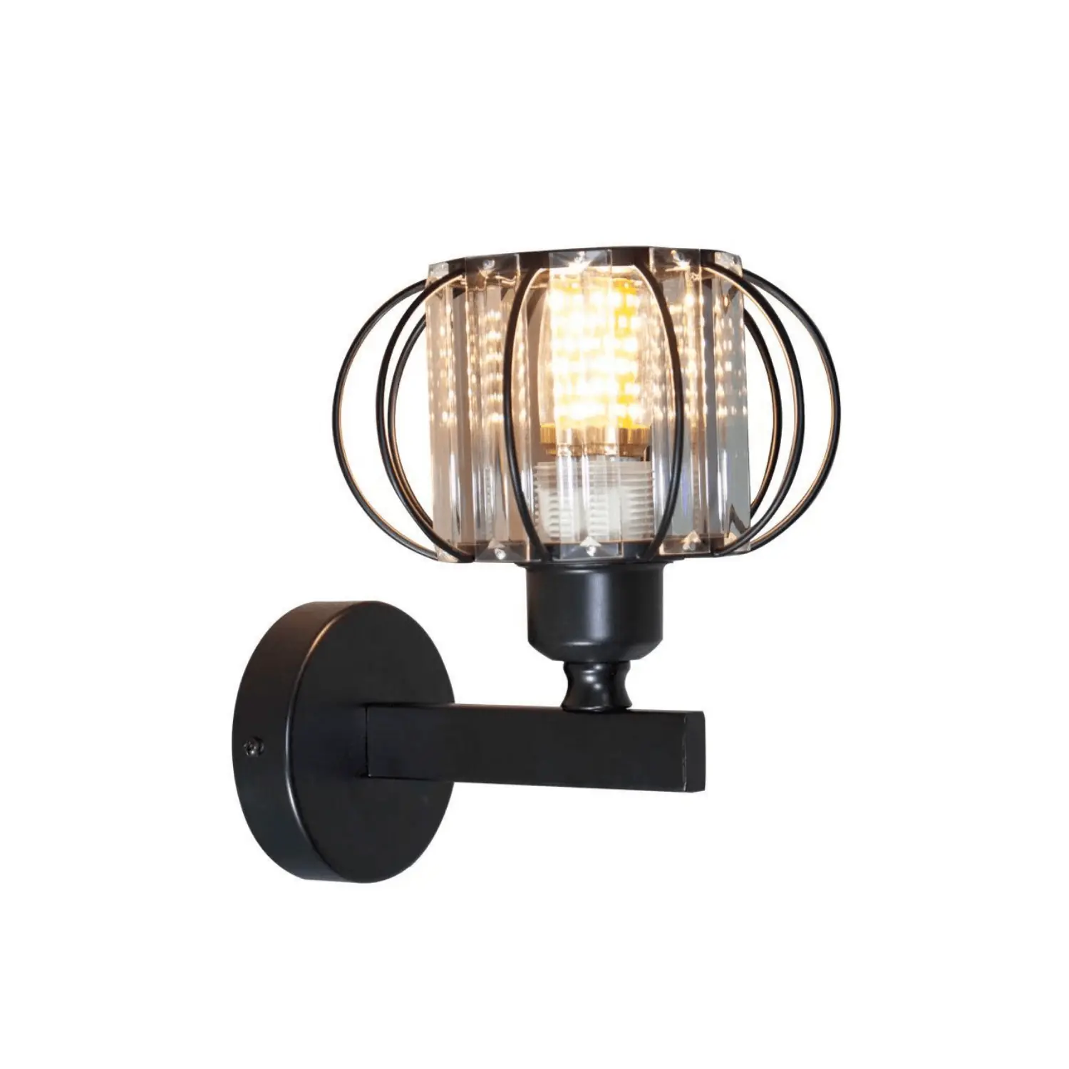 Arandela Metal E Cristal Preto Redonda 1e27 14 5cm