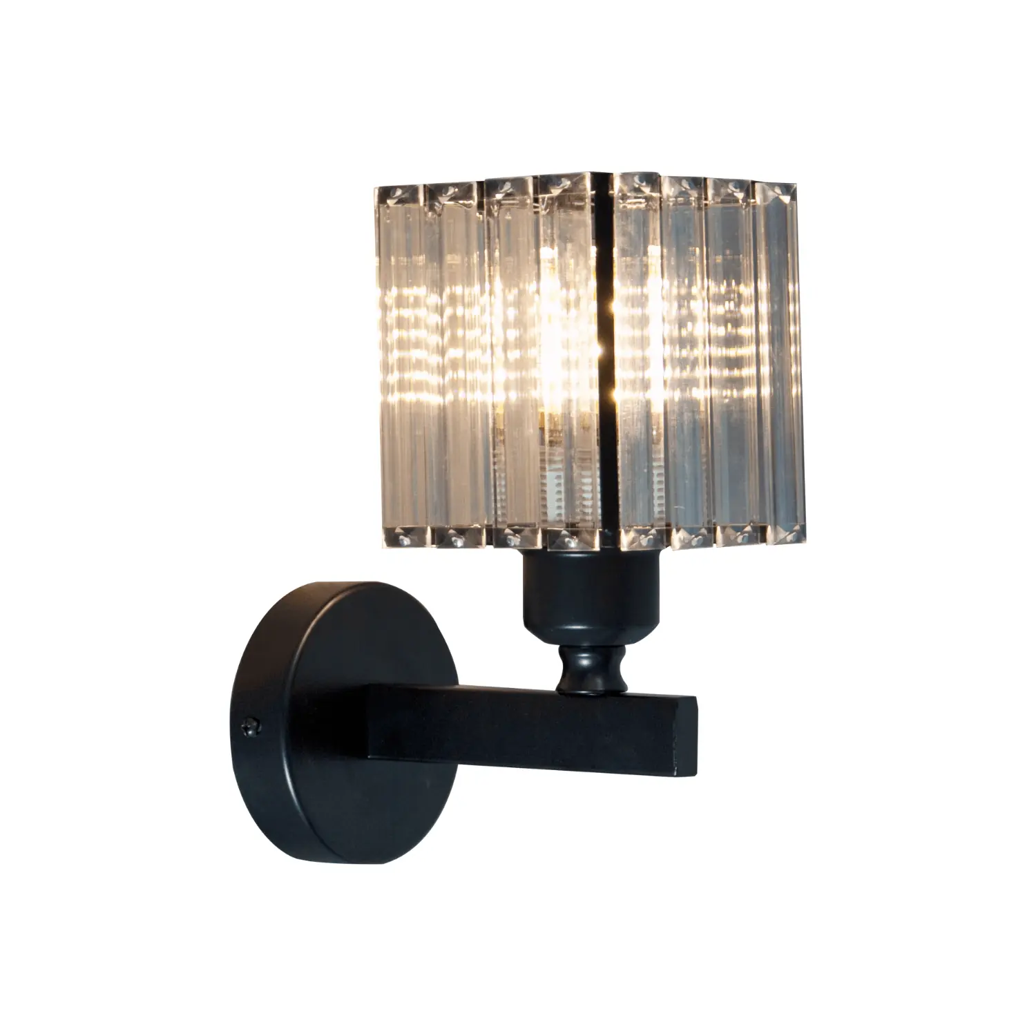Arandela Metal E Cristal Quadrado Preto 1e27 20cm