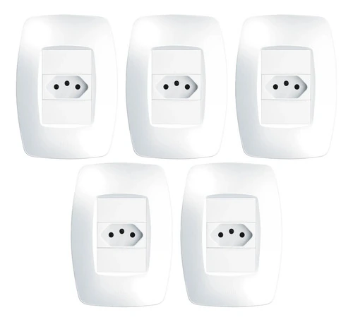 Kit 5 Tomadas 2p+t 10a/250v Com Placa 4x2 Fame Elegance Branco
