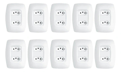 Kit 10 Tomada Dupla 10a/250v Com Placa 4x2 Fame Elegance Branco