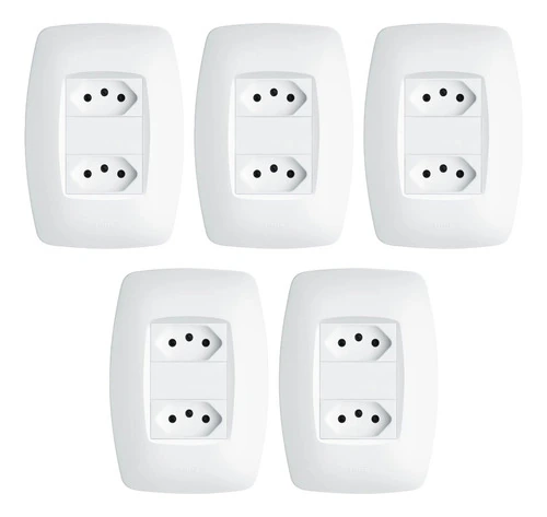 Kit 5 Tomada Dupla 20a/250v Com Placa 4x2 Fame Elegance Branco