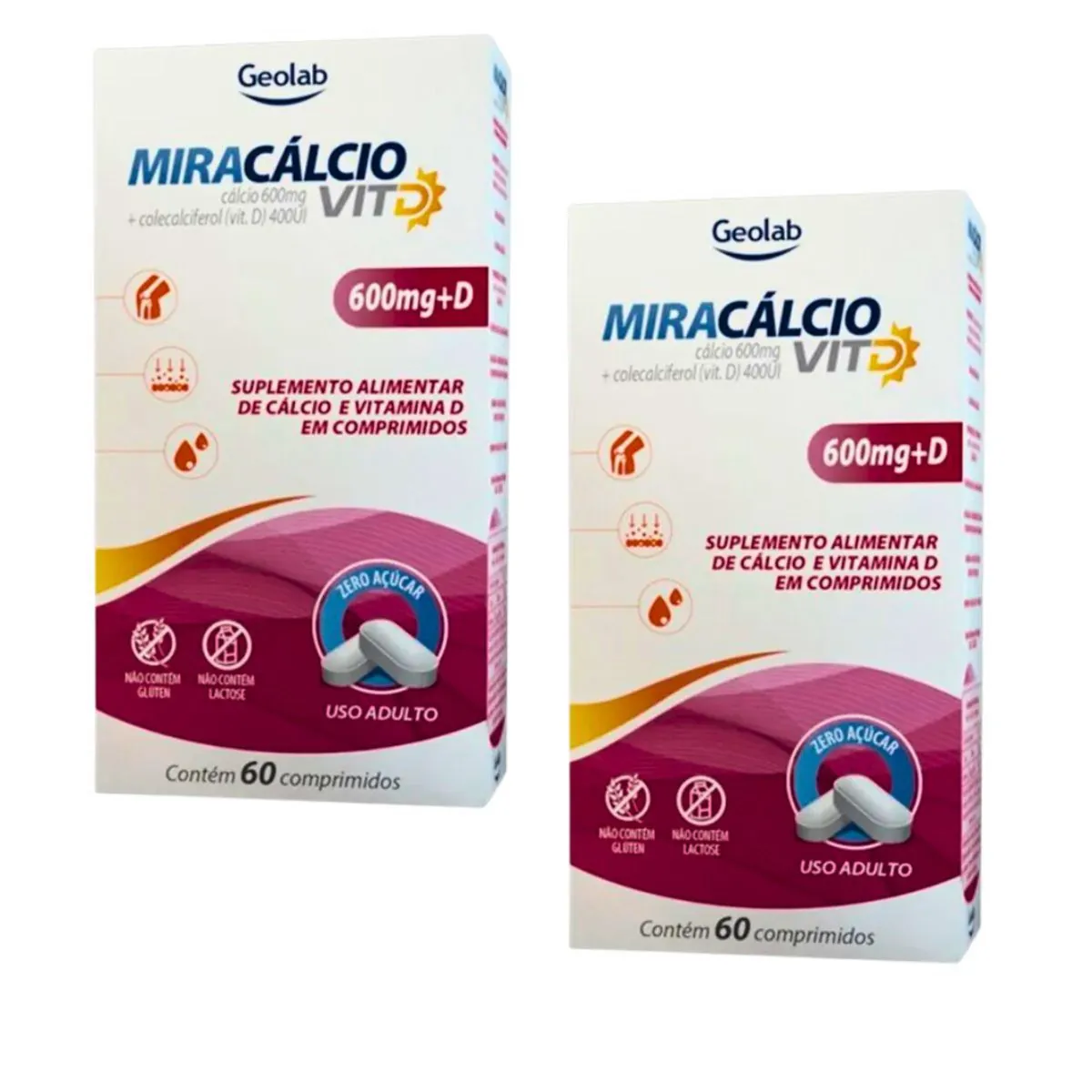 Calcio 600 com vitamina D Miracalcio D composicao idoso Kit 2 - Calcio 600 com vitamina D Miracalci