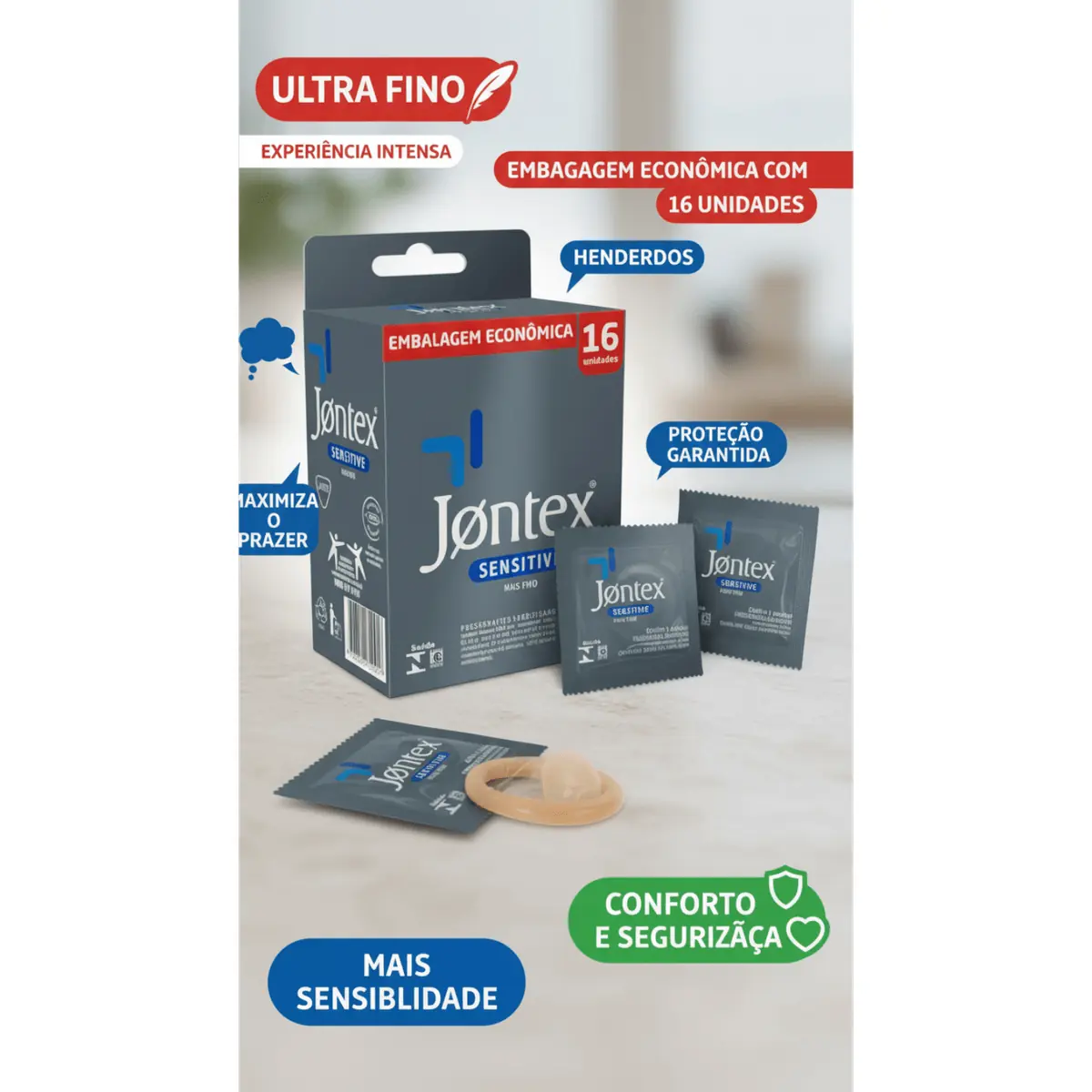 Preservativo Lubrificado Jontex Sensitive 16 + 16 Kit 2 Caixas