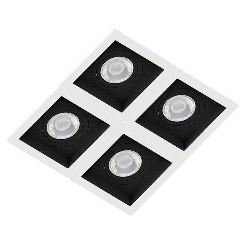 Spot Quadruplo Embutir Quadrado Recuado Branco Fundo Preto Par20 E27