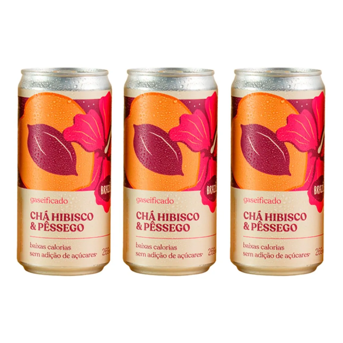 Kit 3X: Chá de Hibisco com Pêssego Gaseificado Brazô 269ml