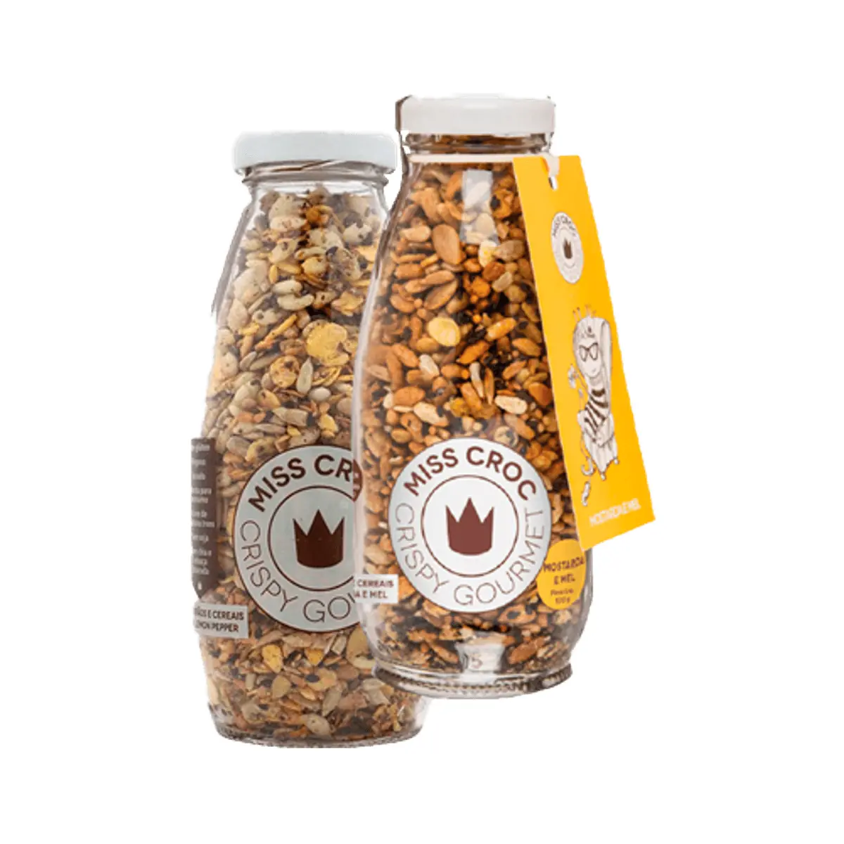 Kit 2 Granolas Crisp Garrafa Miss Croc: Lemon Pepper, Mostarda e Mel