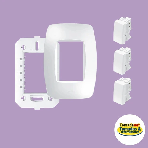 Interruptor 3 Teclas C/ Placa 4x2 Fame Elegance - Kit 3 Un. Branco